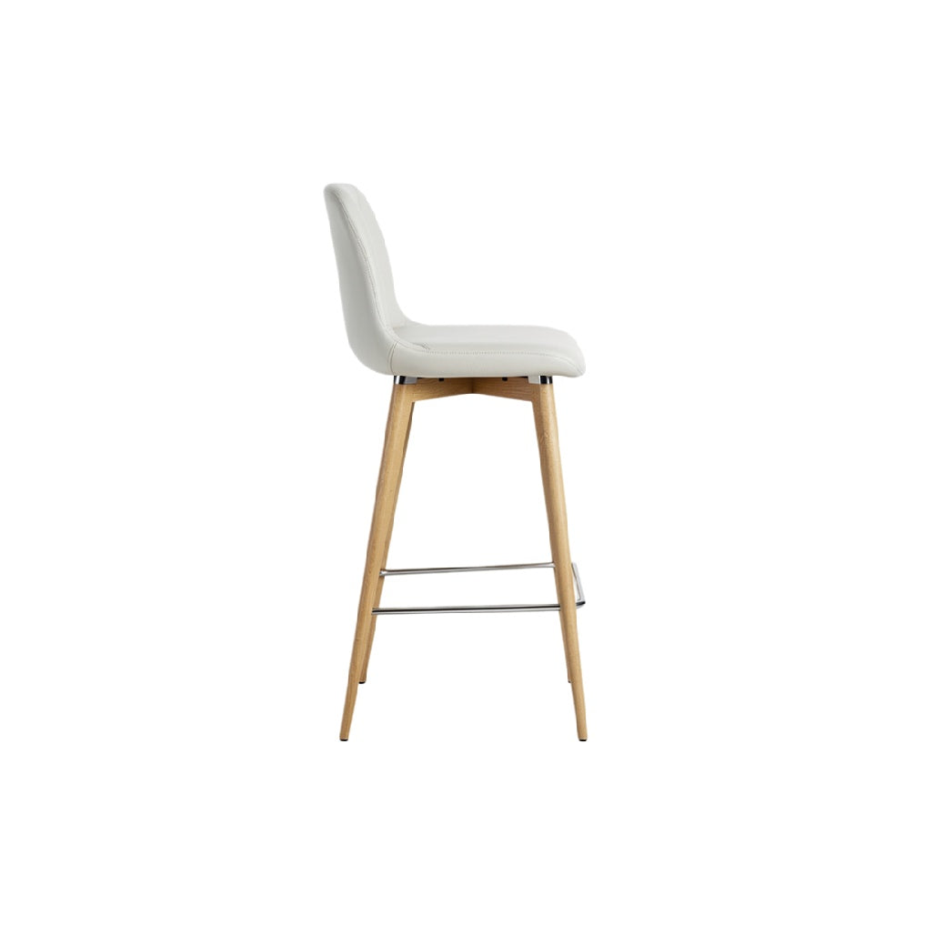 Modern White Bar Stool with Wooden Legs and Footrest