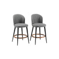 Set of Two Modern Upholstered Bar Stools with Ribbed Design and Metal Legs