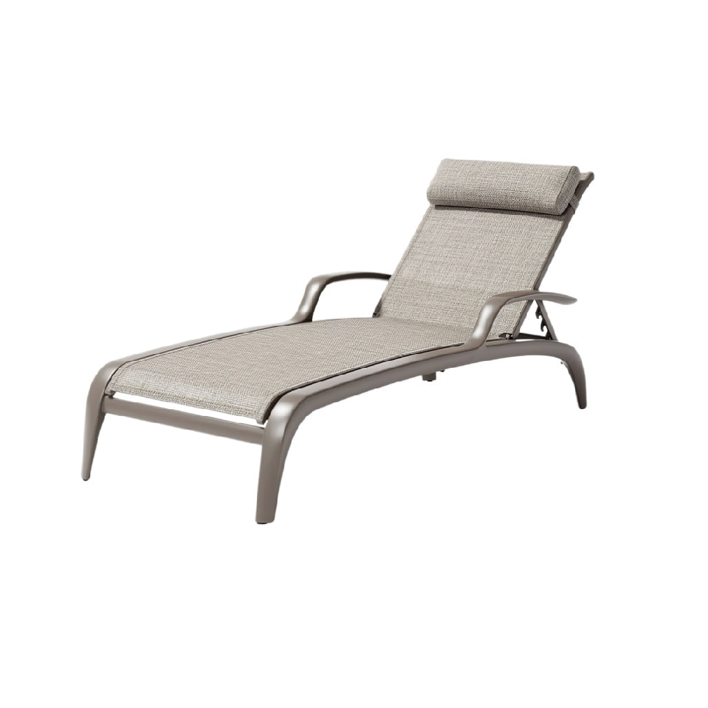 Adjustable Outdoor Chaise Lounge with Steel Frame and Cushioned Headrest